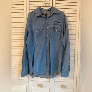 Wrangler x Yellowstone Denim Shirt Embroidered Mens Large Western Festival Rodeo